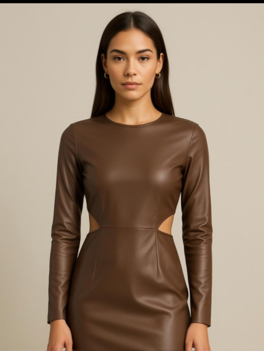 Forever 21 Brown Faux Leather Long Sleeve Dress. Perfect For Your Next Datenight
